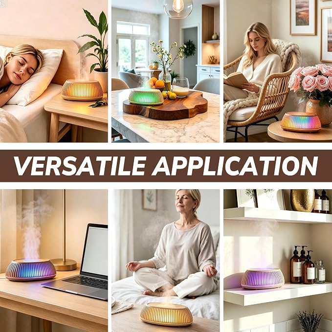 Flame Essential Oil Diffuser 150ml, Ultrasonic Aromatherapy Diffuser with 7 Color Lights, 1/2/4H Timer, Auto Shut-Off for Home Office Bedroom (Wood)