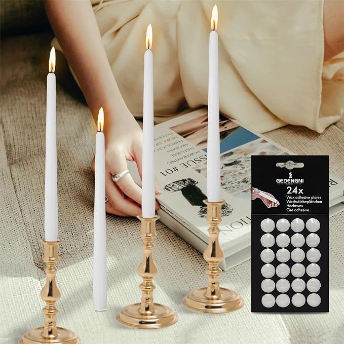 Taper Candle Wax Dots - 24pcs Spiral Candle Sticky Dots White Candles Adapter Small Candlestick Adhesive,Soft Wax for Any Candles Holder Accessories-White