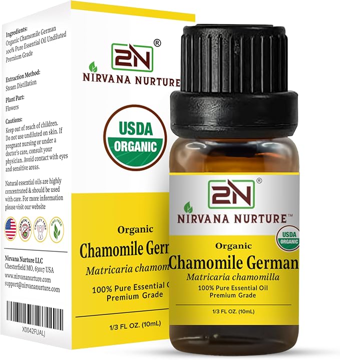 Chamomile German Essential Oil USDA Certified Organic, 100% Pure Natural Premium Grade, Undiluted- Aromatherapy Diffuser for Calm and Relaxation, Skin Care, Hair Care