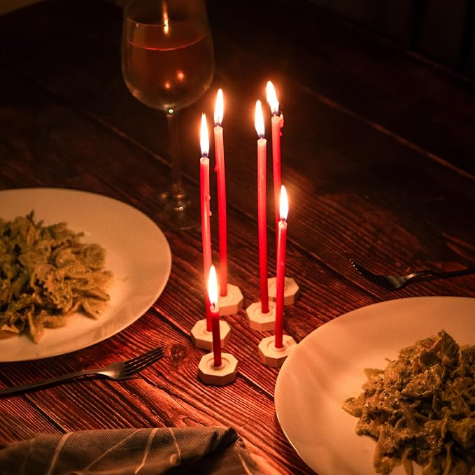 BlueBee Pure Beeswax Candles Bulk for Home - 100pcs Tall Thin Taper Candles + 4 Holders, Honey Scent, Smokeless, Long-Burn, All Natural for Church Prayer, Hanukkah, Birthday Cake, Christmas Advent
