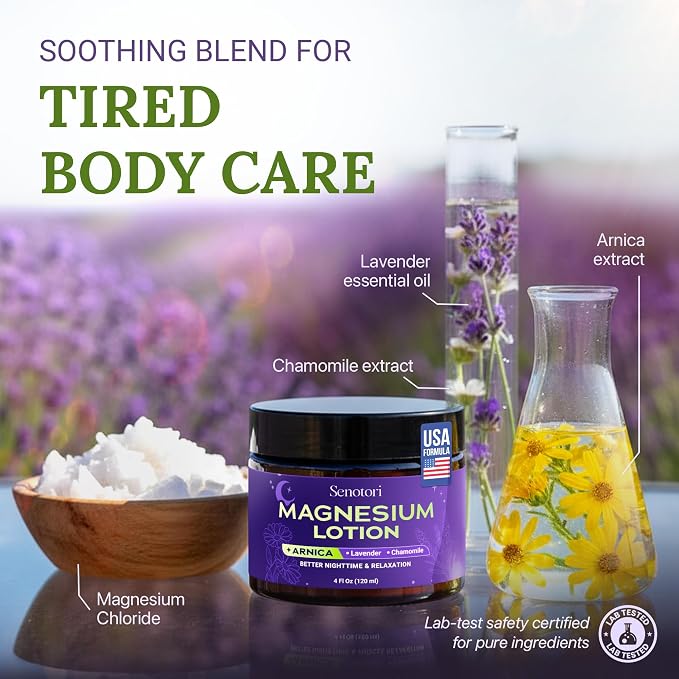 First Magnesium Lotion for Sleep with Restorative Minerals - Zinc, Calcium for x2 Relaxation -Arnica, Chamomile & Lavender Essential Oil, Nighttime Magnesium Cream, Relaxation Gifts for Women