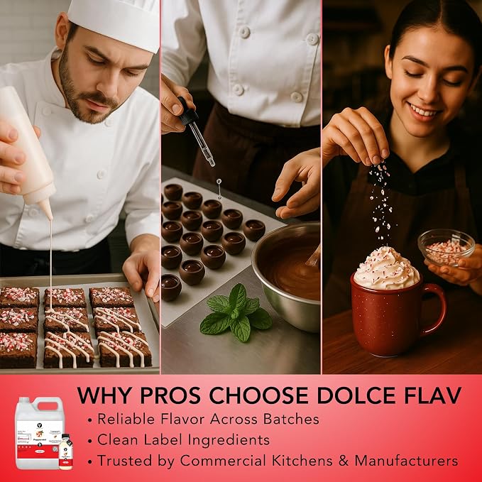 Dolce Flav Natural Peppermint Extract – 1 Gallon Oil-Soluble Kosher, Sugar-Free, Concentrated Pure Mint Flavor for Hard Candy, Chocolates & Baking