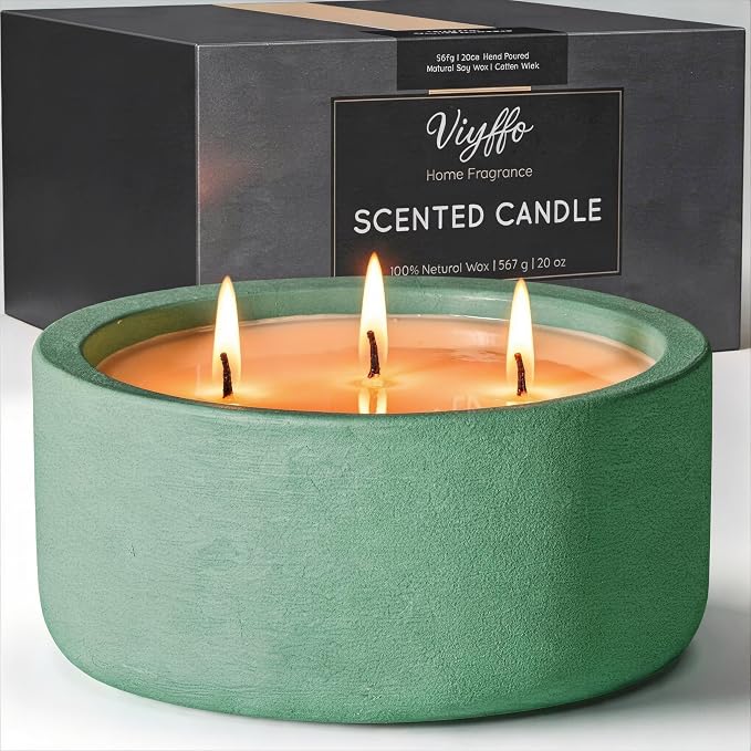 Viyffo 20oz Large Scented Candle - Lemongrass & Bergamot, 3 Wick Home Scented Candle for Women and Men, Non Toxic Soy Candle, Green Ceramic Jar, Luxury Home Fragrance, Room Décor & Birthday Gift