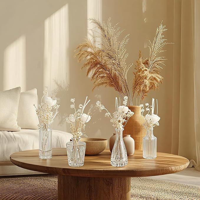 4 Pcs Reed Diffuser Set 4 Styles 5.1 oz Empty Bottles and 36 Empty Bottles with Baby's Breath High-end and Beautiful for Bedroom Bathroom Home and Office Decor