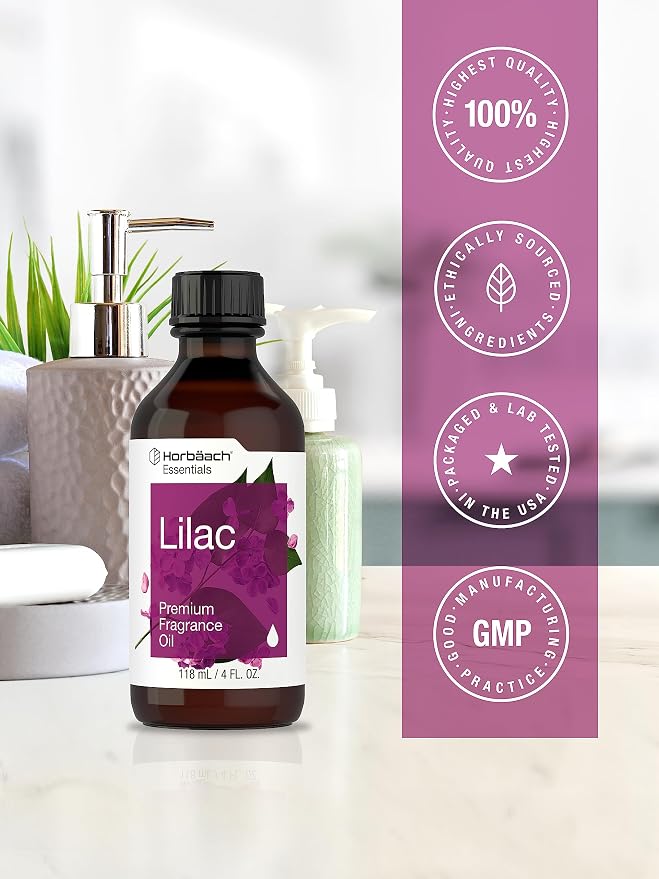 Horbäach Lilac Fragrance Oil | 4 fl oz (118 mL) | Premium Grade | for Diffusers, Candle and Soap Making, DIY Projects & More
