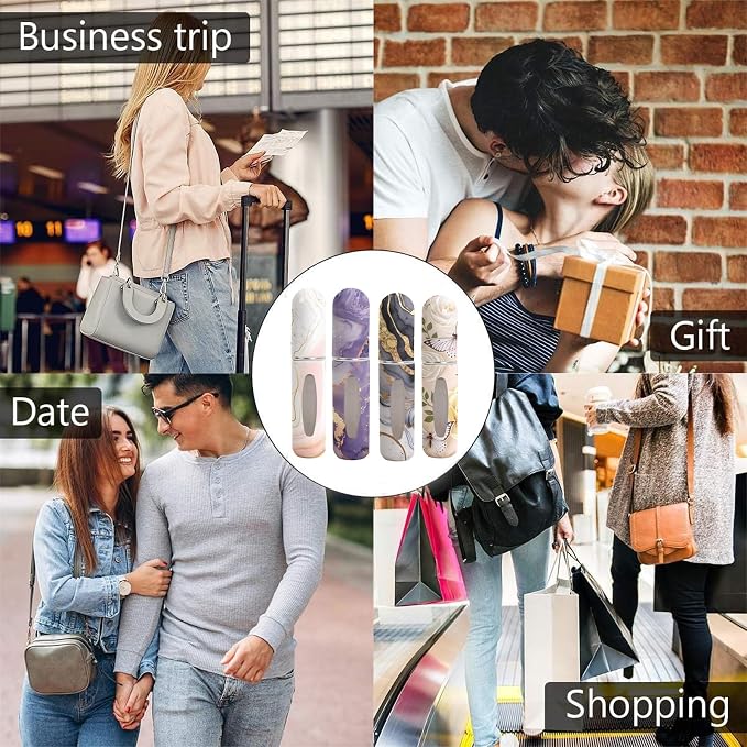 Refillable Perfume Atomizer Travel Bottles– Portable Leakproof Mini Sprayer for Cologne & Essential Oils, Plastic Empty Perfume Bottles with Unique Patterns,2 Pcs(Pink black marble)