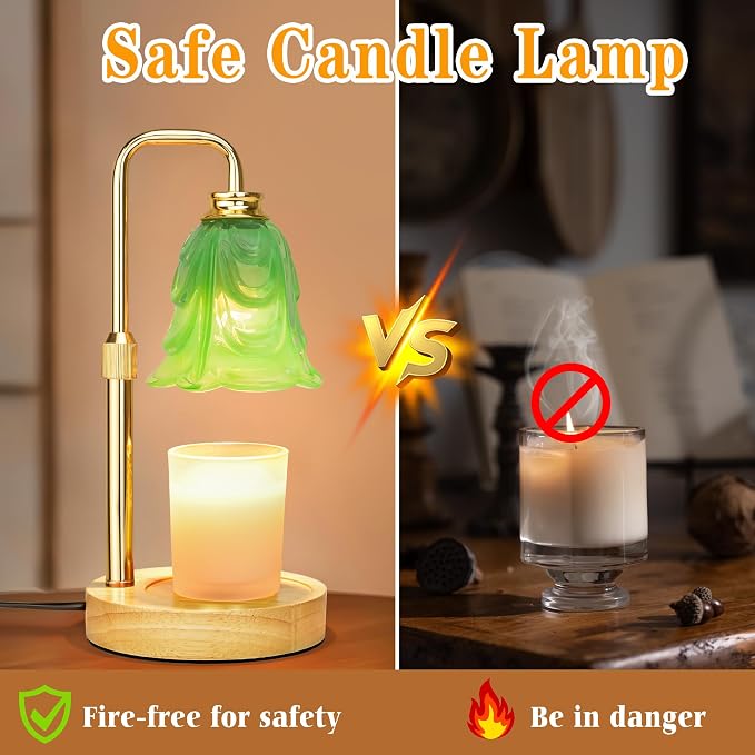 XJZJY Candle Warmer Lamp with Timer Dimmer, Adjustable Height Green Tulip Candle Wax Warmer, Christmas Birthday Gift for Mom Women, House Warming Gifts for New Home Bedroom Decor,Mint Green