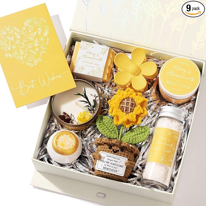 Spa Gifts for Women Bath Gift Set, Honey & Almond Milk Spa Gift Baskets Home Bath Self Care Kit Care Package Thank You Birthday Mothers Day Easter Gifts for Women Mom Her Friends Sister Teen Girl Wife