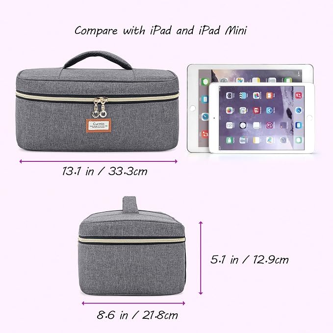 CURMIO Essential Oil Storage Case for 40 Bottles (5ml-30ml), Essential Oils Organizer Case with 2 Detachable Visible Pouches and Portable Handle, Patented Design, Gray (Bag Only)