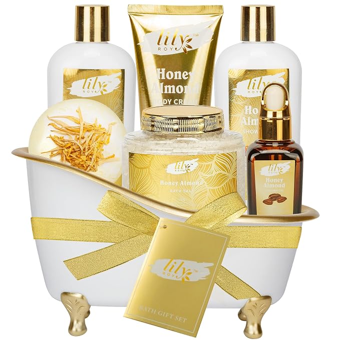 Honey Almond Spa Gifts Bath Kit - 7Pcs Moisturizing Spa Set for Women & Men