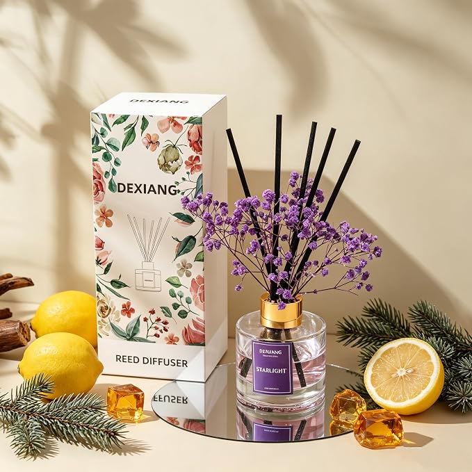 Reed Diffuser Set, 3.38 fl oz (100ml) Starlight Scent Oil Diffuser with 6 Reed Sticks, Natural Home Fragrance Reed Diffuser for Bathroom, Bedroom, Living Room Shelf Decor