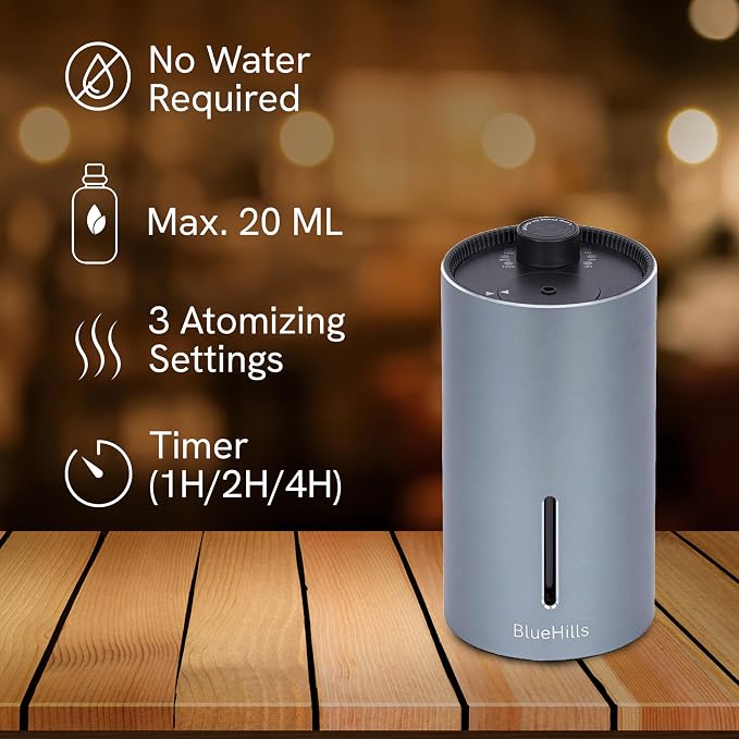 BlueHills Waterless Essential Oil Diffuser, Cordless USB Rechargeable Aromatherapy Diffuser for Home Car Office Hotel Travel – J07 Silver Gray