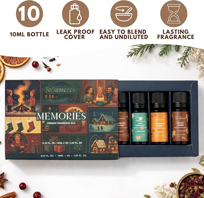 Folkulture Essential Oil Set of 5 | Essential Oils for Diffusers for Home, Humidifiers, Aromatherapy | Peppermint, Cinnamon Fragrance Oils for Diffuser, Candle, Soap Making, Graduation Gifts