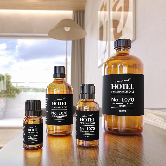 AirScent Hotel Diffuser Oil No. 1070 - Lemongrass Coconut Lemon - Premium Fragrance Oil for Ultrasonic and Waterless Diffusers and Crafting - 500 mL, 16.9 fl oz Glass Bottle