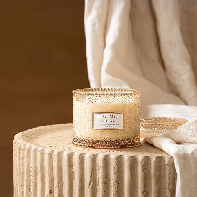 LA JOLIE MUSE Vanilla Zest Scented Candles for Home, Natural Soy, 2-Wick | Large Jar Luxury Candle, Clean Non Toxic, Gift for Women & Men, Decorative Gourmand Candles, Lemon Coconut Bergamot,12 oz