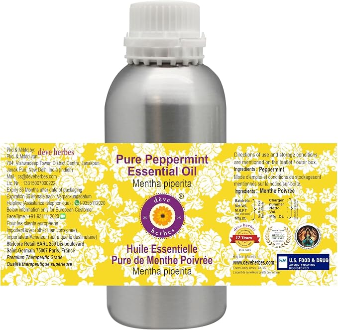 Deve herbes Pure Peppermint Essential Oil (Mentha piperita) Steam Distilled 630ml (21 oz)
