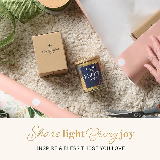 Christian Art Gifts Soy Wax Scented Candle: Be Still & Know Bible Verse, Nordic Seaside Scent, Pure Essential Oils, 4.5 oz, Up to 20 Hours Burn Time, Glass Jar w/Bamboo Lid, Women's Encouragement Gift