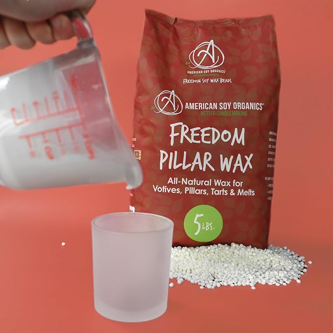 American Soy Organics Freedom Soy Wax Beads for Pillar Candle Making - Natural Supplies - Paraffin-Free,Beeswax-Free Candle Wax for Votives, Pillars, Tarts, Tealights and Melts 10lbs
