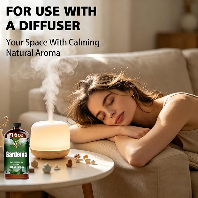 Gardenia Essential Oil, Gardenia Oil 16 Fl Oz 480ml for Diffuser Yoga Soap & Candle Making – with 0.33 Oz Roller Ball & Funnel YHSESSE Essential Oils