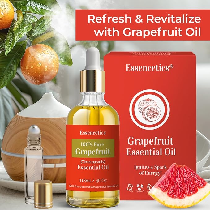 4 oz Grapefruit Essential Oil Organic - 100% Natural - Infused with Olive & Sunflower Oils - Therapeutic Grade Grapefruit Oil for Skin, Hair Care, Aromatherapy & Diffuser