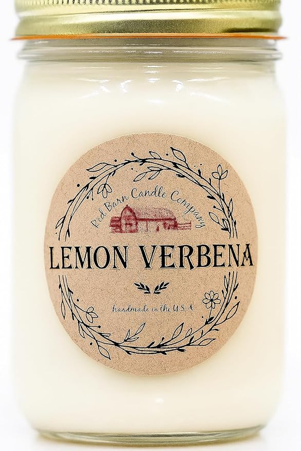 Lemon Verbena Aromatherapy Candle 12 oz | 100% All-Natural Soy Wax & Essential Oil Infused | 40+ Hour Burn Time | Pet Safe + Smoke Odor Eliminating | Handmade in U.S.A. | Non-Toxic Candles