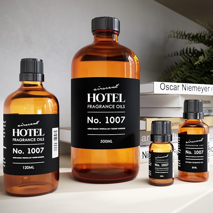 AirScent Hotel Diffuser Oil No. 1007 - Green Melon Lily Oakmoss - 120 mL | Premium Fragrance Oil for Ultrasonic and Waterless Diffusers and Crafting - 4 fl oz Glass Dropper Bottle - Hotel Scent Dupe