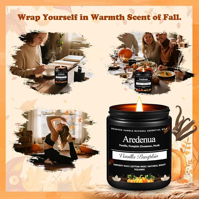 Vanilla Pumpkin Candle – Warm Holiday Pumpkin Scent, Christmas Winter Seasonal Candles for Home, Hand-Poured Soy Candle for Christmas Décor & Cozy Gifting