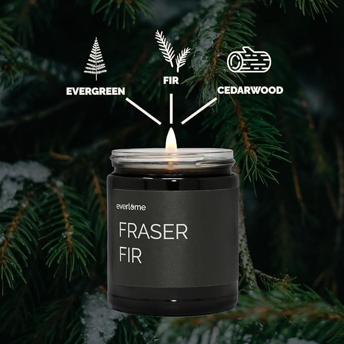 Premium Soy Wax Candle | Highly Scented Black Glass Jar Candles | Long Lasting, Clean Burn | 8 oz | Gifts for Man and Woman | Made in USA (Fraser Fir)