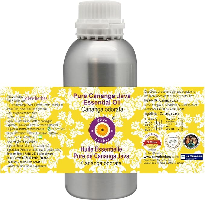 Deve Herbes Pure Cananga Java Essential Oil (Cananga odorata) Steam Distilled 630ml (21 oz)