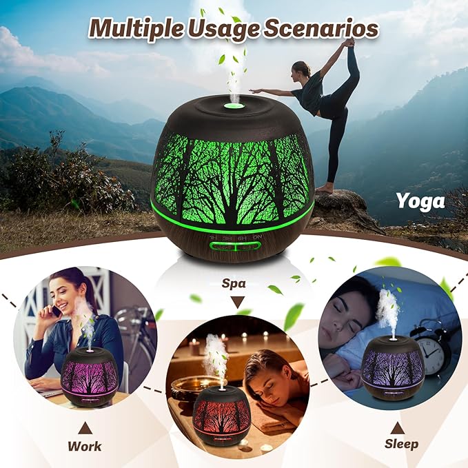 Roonbo Diffusers for Essential Oils Large Room 400ml,Essential Oil Diffuser for Home with R/C,Cool Mist Humidifiers for Bedroom,7 Colors Changed & 3 Mist Mode Waterless Auto Off for Office