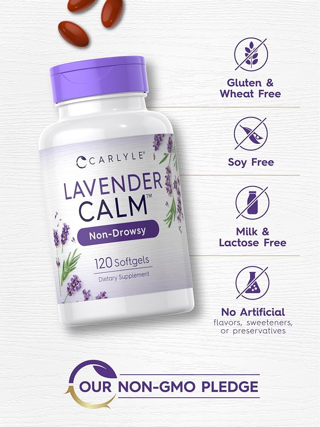 Carlyle Lavender Pills | 80 mg | 120 Softgel Capsules | Calm & Non-Drowsy Formula | Non-GMO & Gluten Free Supplement