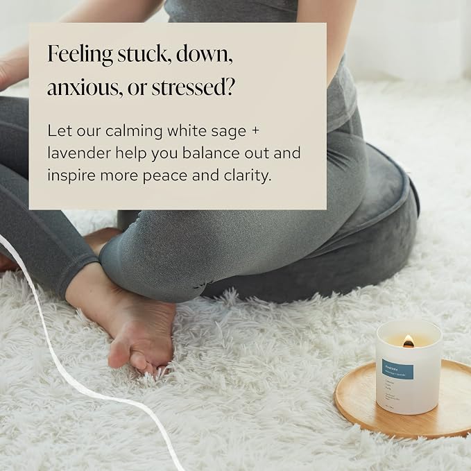 Mindful Modern Natural Meditate Candle | White Sage and Lavender Hand-Poured Soy Wax Stress Relief | Aromatherapy Candle | Elegant Scented Home Fragrance | Clean, Even, Longer Burn | 8 oz Glass Jar