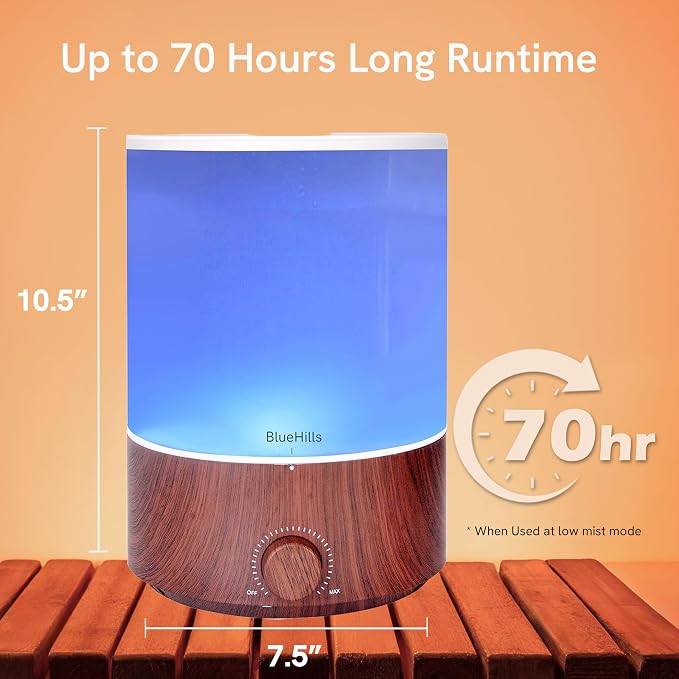 BlueHills Premium 4000 ml XL Essential Oil Diffuser 4L 4 Liter 70 Hour Run Humidifier Aromatherapy 1 Gallon Big Capacity High Mist Output for Extra Large Room Home Mood Lights Dark Wood Grain E402