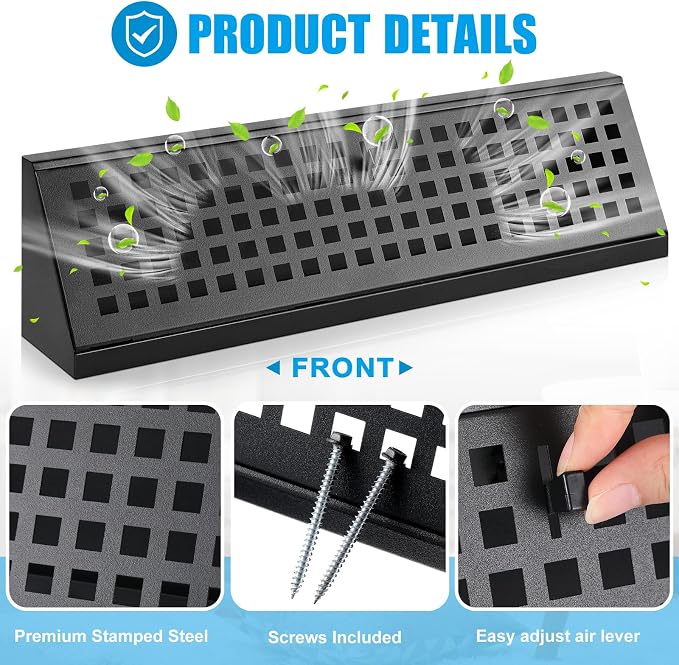 Yaocom 2 Pcs 15 Inch Baseboard Register Duct Opening Size Vent Covers for Home Floor Diffuser Wall Corner Baseboard Air Covers Floor Diffuser Including Screws Easy Installation(Black,Plaid)
