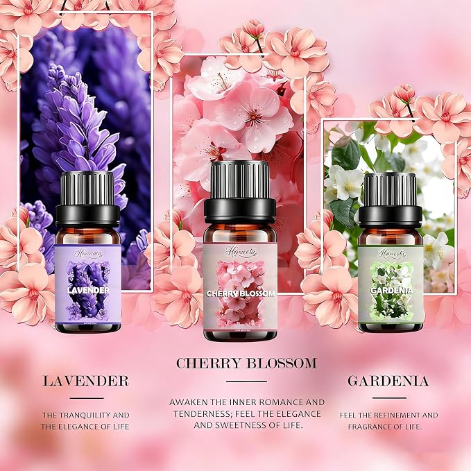 Essential Oil Set, Pure Essential Oils for Diffusers Home, Skin Care, Massage, Aromatherapy, Humidifiers, Fragrance Oil Scents Including Jasmine, Lavender, Rose, Gardenia, Cherry Blossom, Honeysuckle
