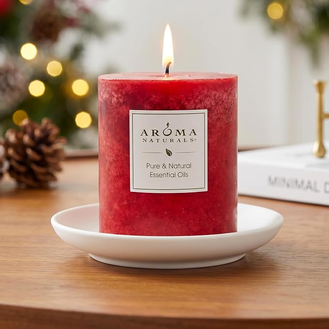 Aroma Naturals Holiday Orange, Clove and Cinnamon Essential Oil Scented Pillar Candle, Warm Spice, 3 inch x 3.5 inch