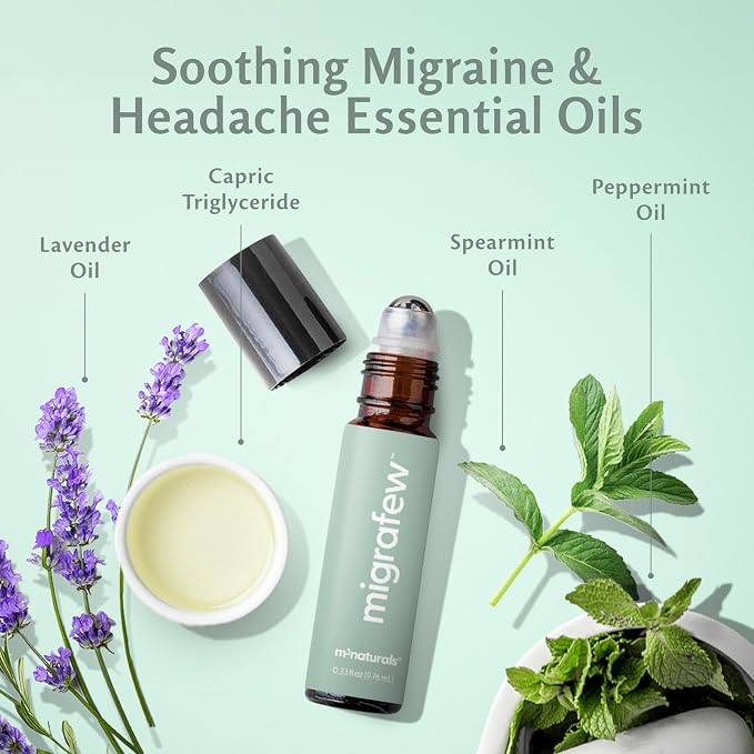 MigraFew Aromatherapy Migraine Roll On | Compact Headache Relief with Cooling Metal Roller for Head Tension and Pressure, Made with Peppermint, Spearmint and Lavender Essential Oils (Pack of 2) by M3