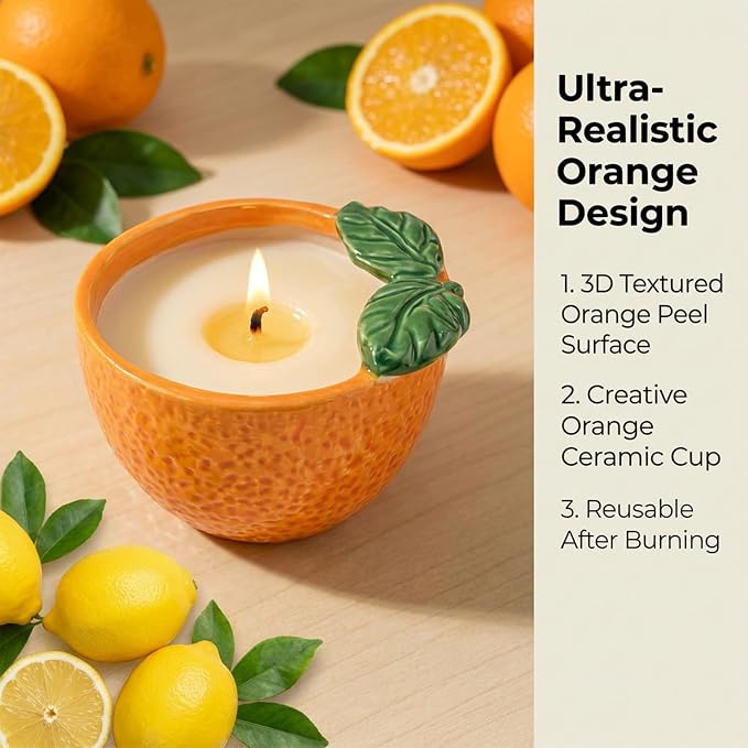 Orange Scented Candle – 4.23 oz (120g) Natural Soy Wax, 30-Hour Clean Burn, Orange-Shaped Ceramic Jar, Home Fragrance & Thoughtful Gift for Home