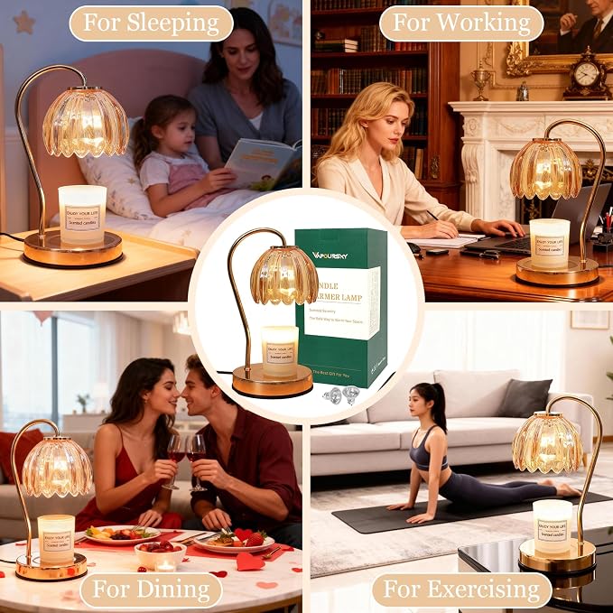 Candle Warmer Lamp with Timer & Dimmer, Modern Amber Candle Warming Lamp for Jar Candles, Scented Candle Wax Melt Warmer, Birthday Gift for Women, House Warming Gift New Home Bedroom Decor