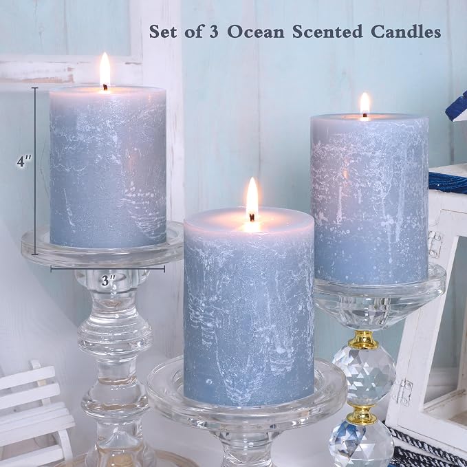 Ocean Scented Candles 3x4 inch - 35+ Hours Long Clean Burning Smokeless & Dripless Hand-Poured Aromatherapy Candle for Home Bathroom Decor
