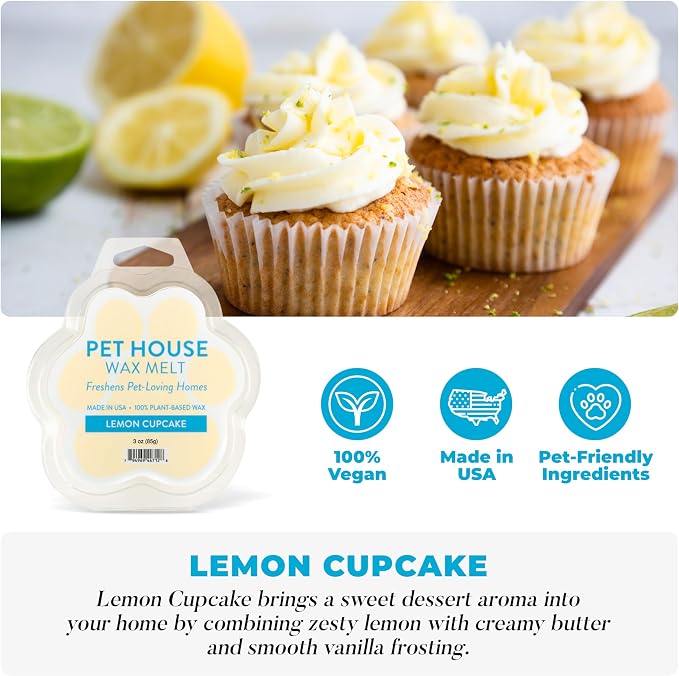 One Fur All Pet House Spring and Summer Wax Melts for Pet Odor, Natural, Plant Based Soy Wax Melts, Long Lasting Fragrance for Fresh Smelling Homes, Lemon Cupcake