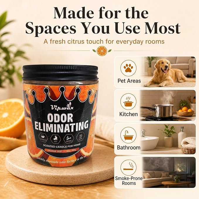 Orange Odor Eliminating Candles for Home Scented, Eliminates 99% of Pet, Smoke, Food and Other Smells Quickly, Highly Fragranced Candle, Premium Soy Candles Set for Women