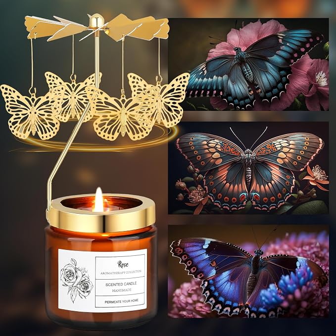 Rotatable Rose Scented Candle Gifts, Butterfly Gifts for Women Mom Wife Anniversary Valentine's Day Christmas, Unique Birthday Gift for Sister Girlfriend with Gift Box