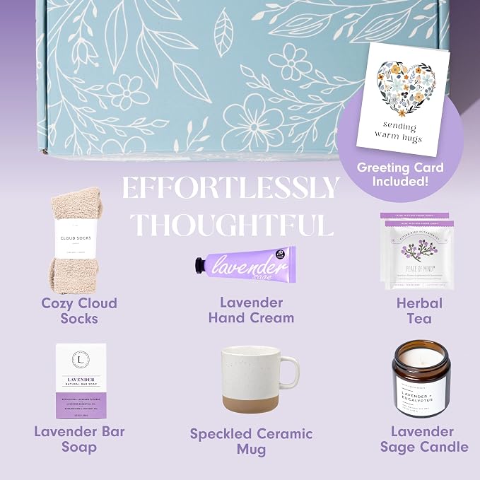 Unboxme Spa Gift Basket for Women - Lavender Self Care Gifts with Candle & Bath Bombs - Relaxation Care Package for Birthday, Get Well Soon, Christmas, Valentine's Day
