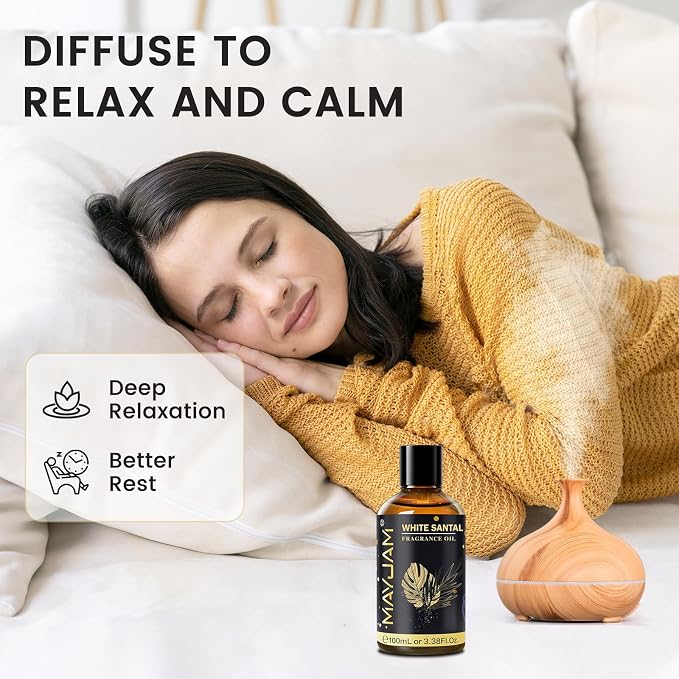 White Santal Fragrance Oil Essential Oil, MAYJAM 3.38FL.OZ White Santal Oil for Diffusers for Home, Long Lasting Scented Oils for Soap Candle Making - 100ML