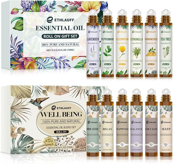 Essential Oils Roll On Set -Aromatherapy Oil with Roller Ball,Essential Oils Blends for Skin - Relaxation Gift for Women and Men