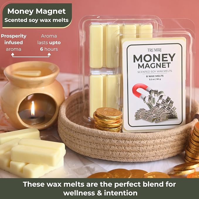 TRUMIRI Money Magnet Scented Wax Melts - Made with Non Toxic Soy Wax and Essential Oils - Long Lasting Strong Scent Pet Safe Candle Wax Cubes Tarts for Warmers - to Attract Money and Wealth