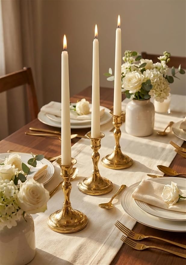 12pk 10" Classic Taper Candles, Ivory, 7-8 Hours Long Burning, Unscented Tall Candlesticks