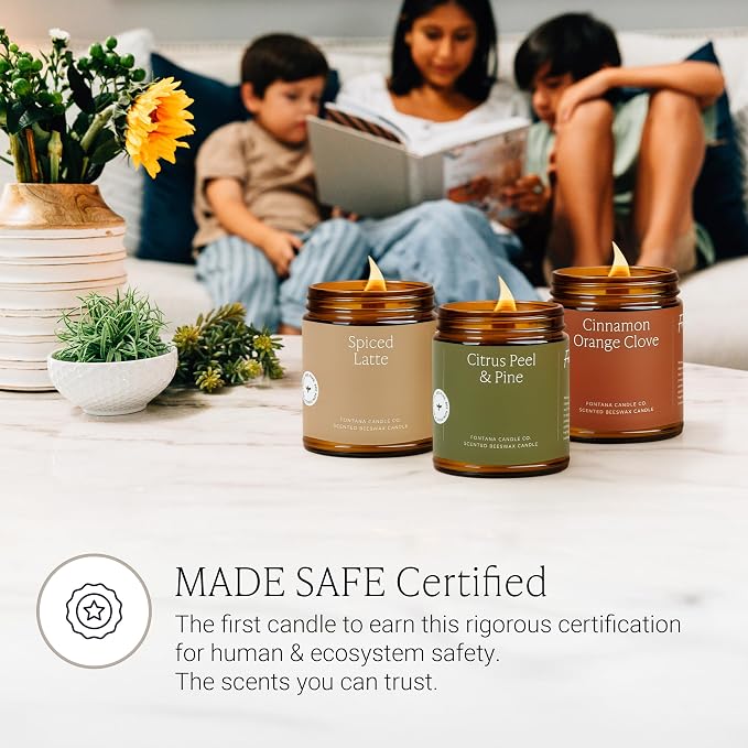 Fontana Candle Co Wood Wick Beeswax Jar Candle, Fall Candle Bundle – Made Safe with Coconut Oil & Pure Essential Oils – 35+ Hrs Clean Burn, Long Lasting and Non-Toxic Candles for Home & Room Decor