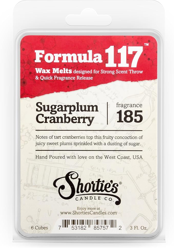 Shortie's Candle Company Sugarplum Cranberry Premium Wax Melts - 3 Oz., Strong & Long Lasting, Non-Toxic - Made with Essential & Natural Oils - Formula 117